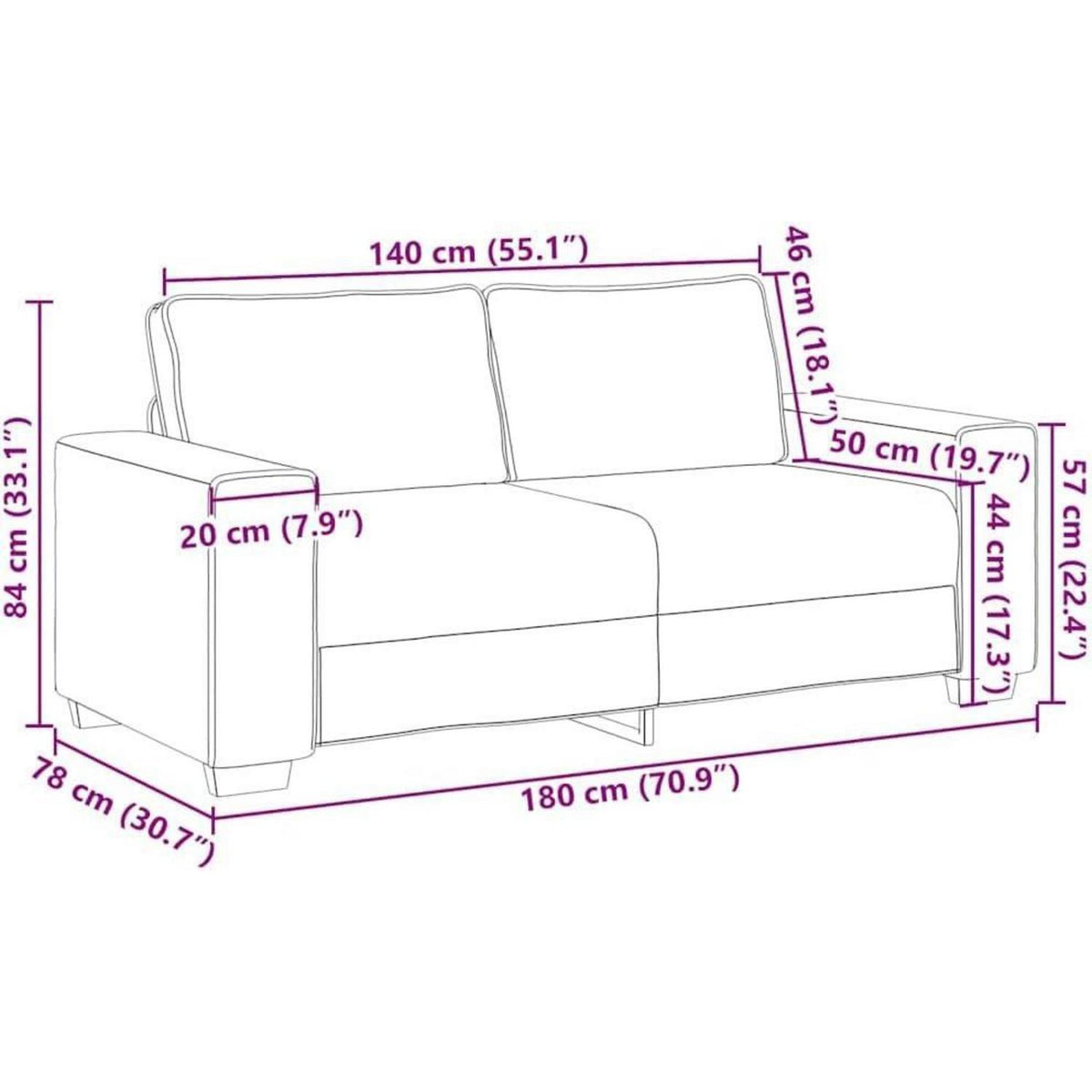 IKAYAA 2-Sitzer Sofa Dunkelgrau – Modernes Mini Sofa 140cm