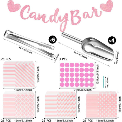Candy Bar Zubehör Set 114 Teile Rosa für Partys & Hochzeiten