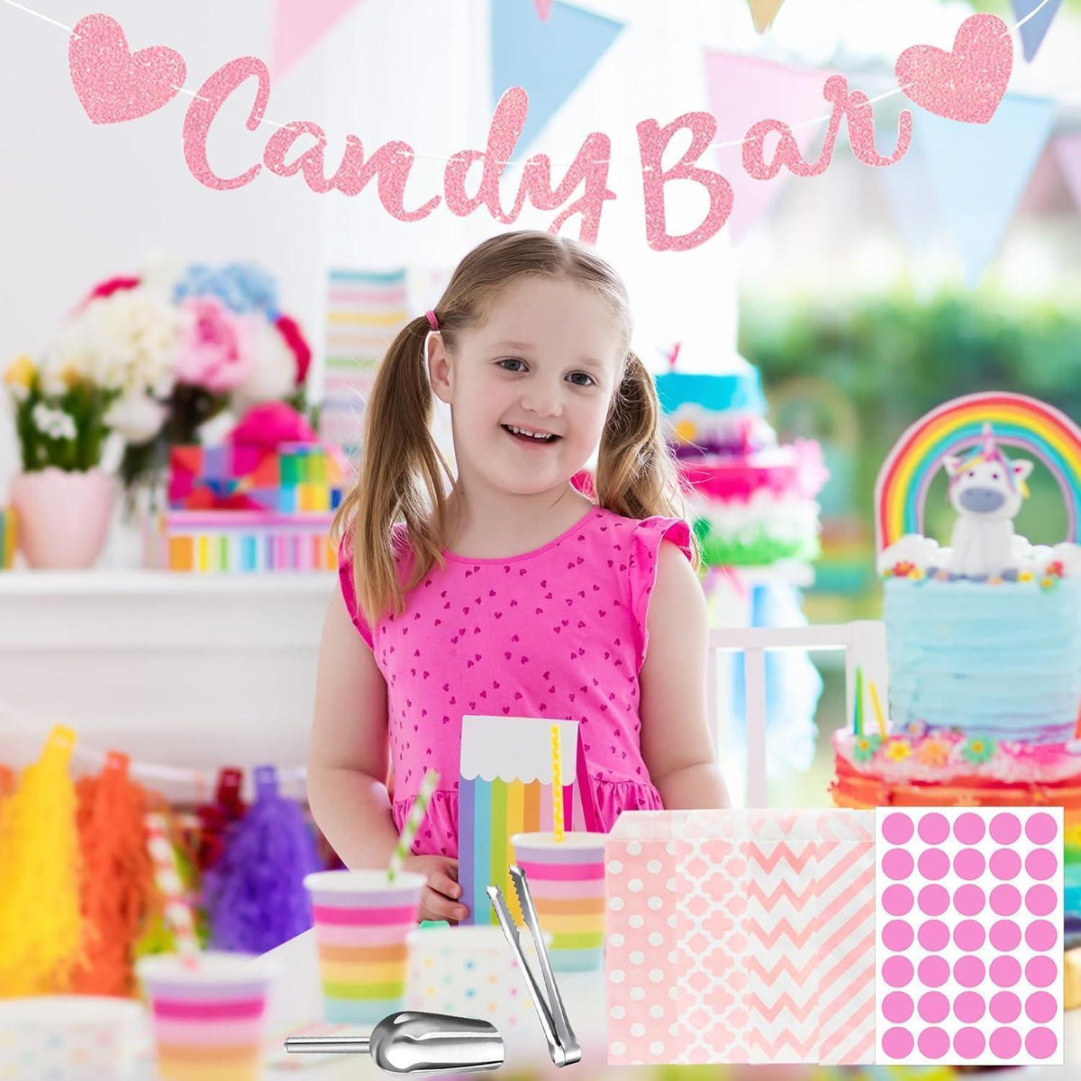 Candy Bar Zubehör Set 114 Teile Rosa für Partys & Hochzeiten