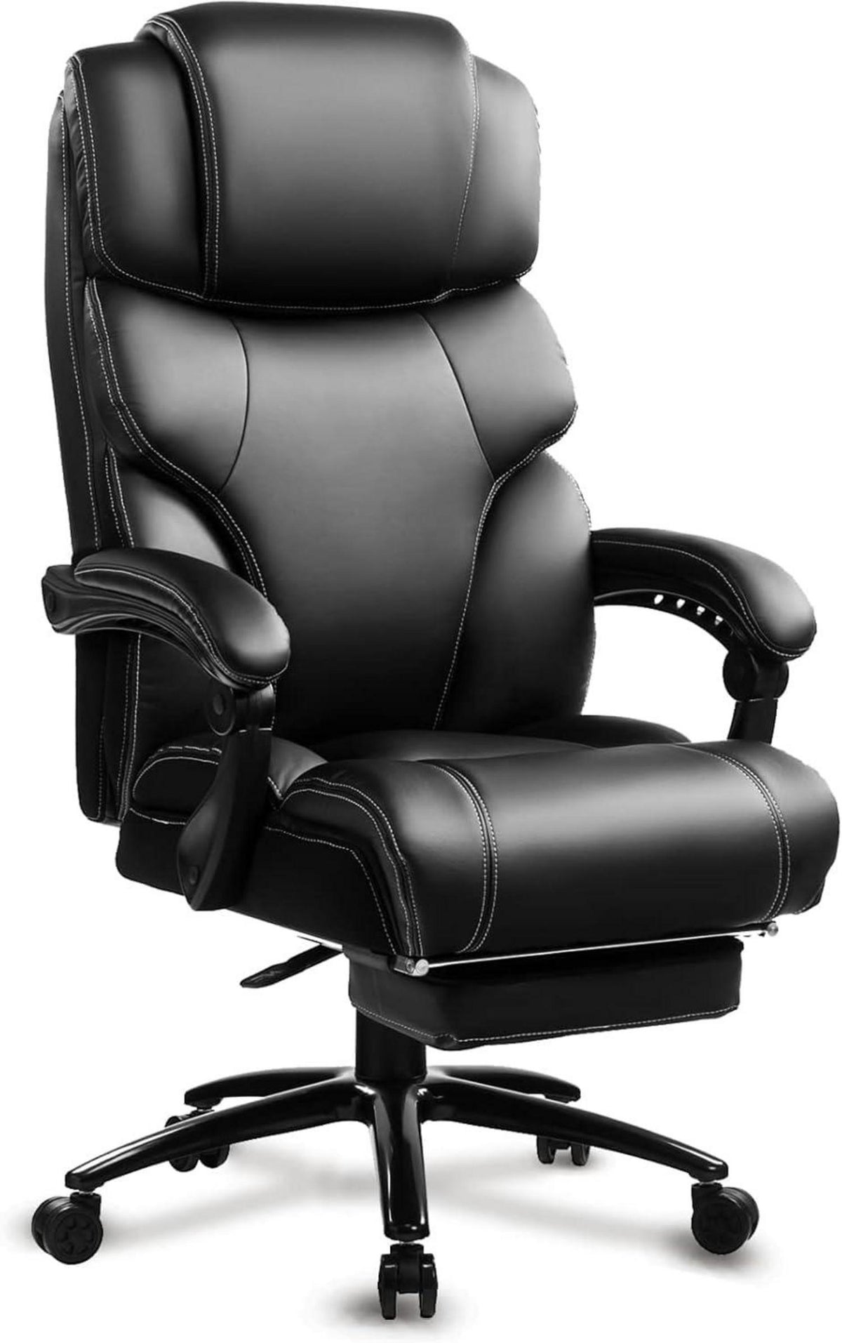 KCREAM Bürostuhl Chefsessel 200 kg belastbar Ergonomisch mit Fußstütze PU Leder