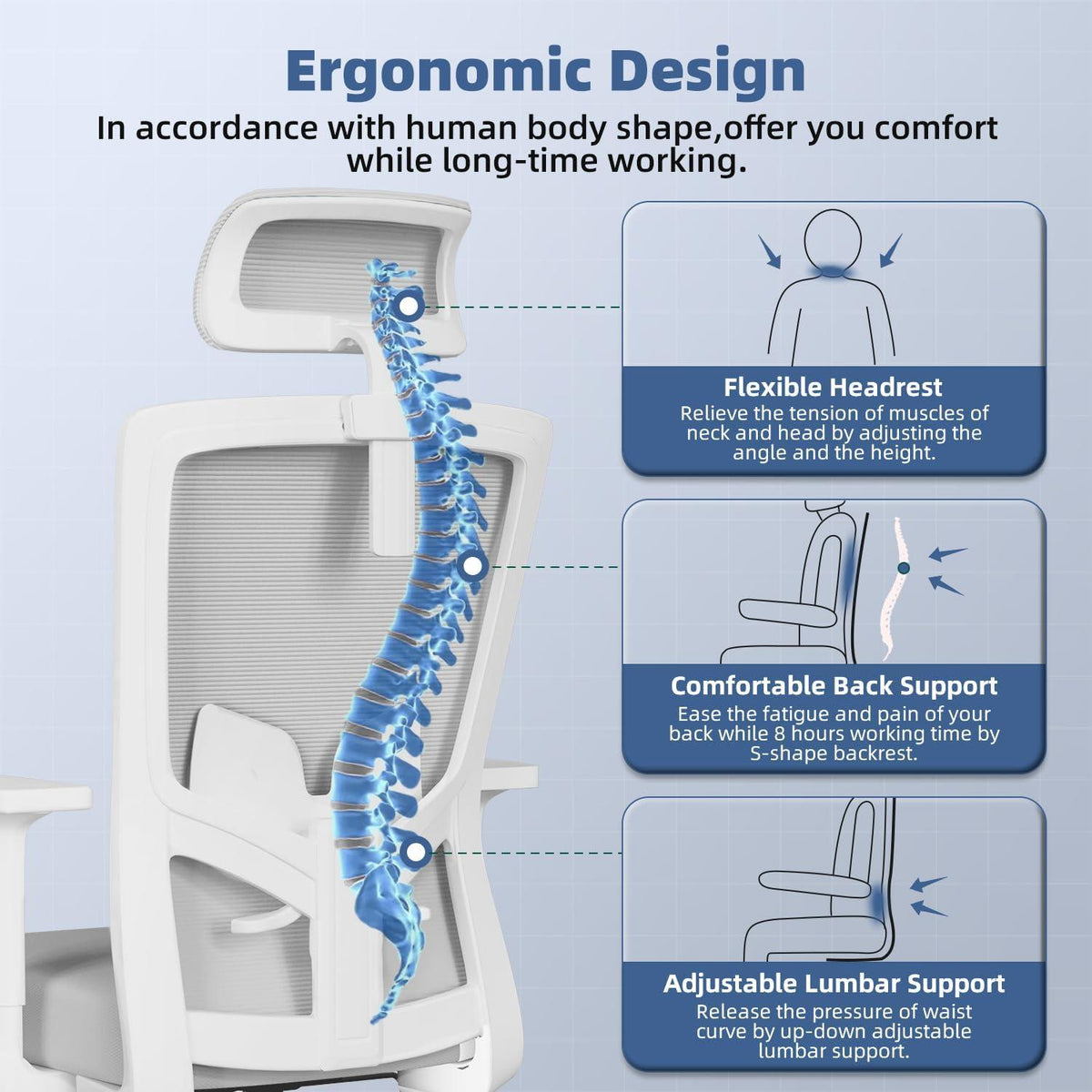 Ergonomischer Bürostuhl mit Lendenwirbelstütze & Wippfunktion