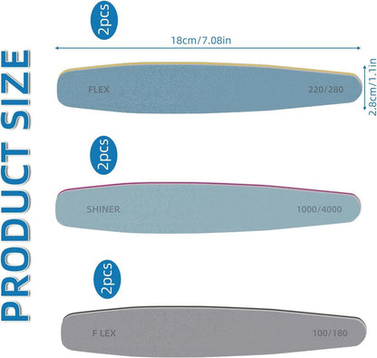 6er Set Profi Nagelfeilen für Maniküre, Acryl & Gelnägel