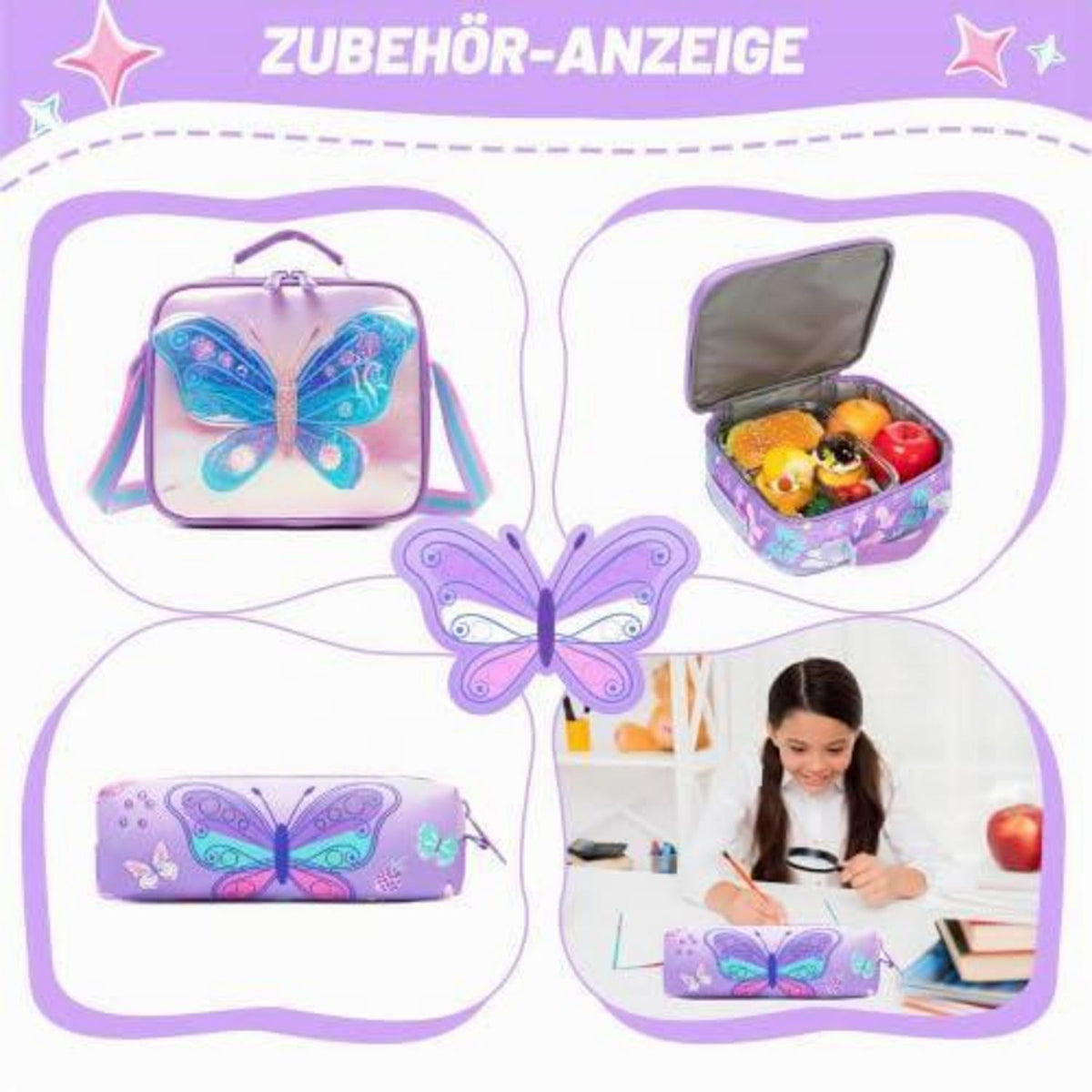 Schulranzen mit Rollen Mädchen A-Lila Schmetterling