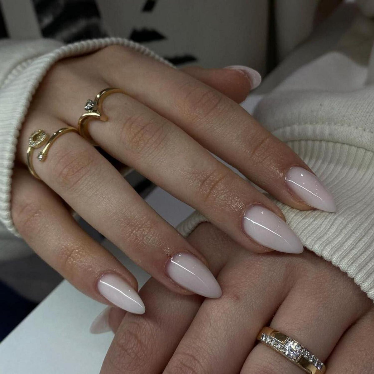 Weiß Press On Nails Mandel – 30 Stück Künstliche Nägel zum Aufkleben