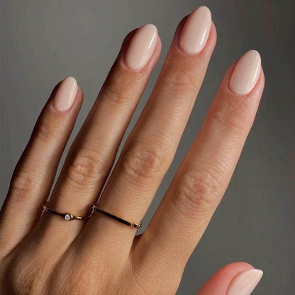 Beige Press On Nails Kurz – Mandelform, 24 Stück Set