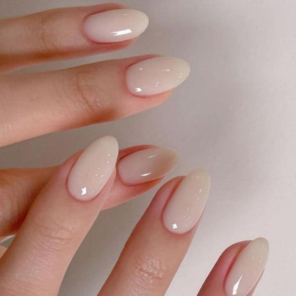 Beige Press On Nails Kurz – Mandelform, 24 Stück Set