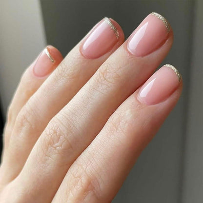 Rosa Press-On-Nägel mit French Tips & Glitzer – 24 Stück