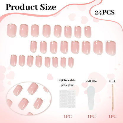 Rosa Press-On-Nägel mit French Tips & Glitzer – 24 Stück
