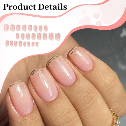 Rosa Press-On-Nägel mit French Tips & Glitzer – 24 Stück