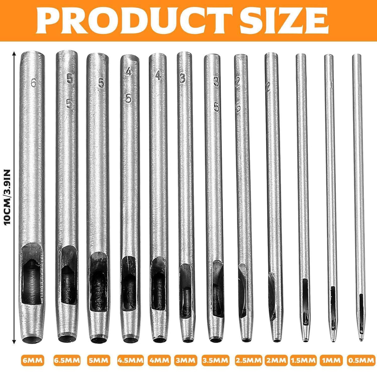 12tlg. Locher Set Edelstahl 0.5-6mm für Leder & Stoff