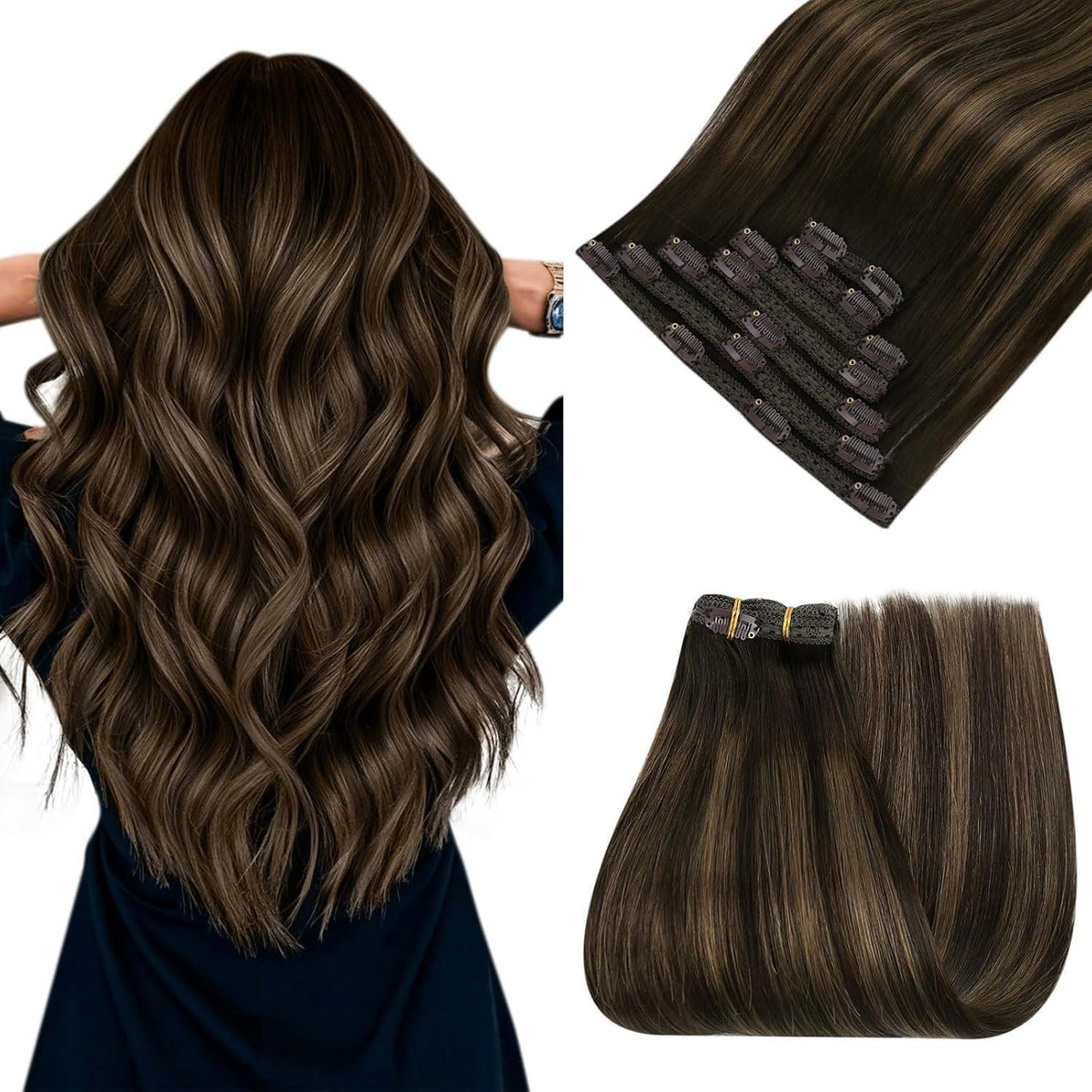 Clip-In Echthaar Extensions Braun Ombre Balayage