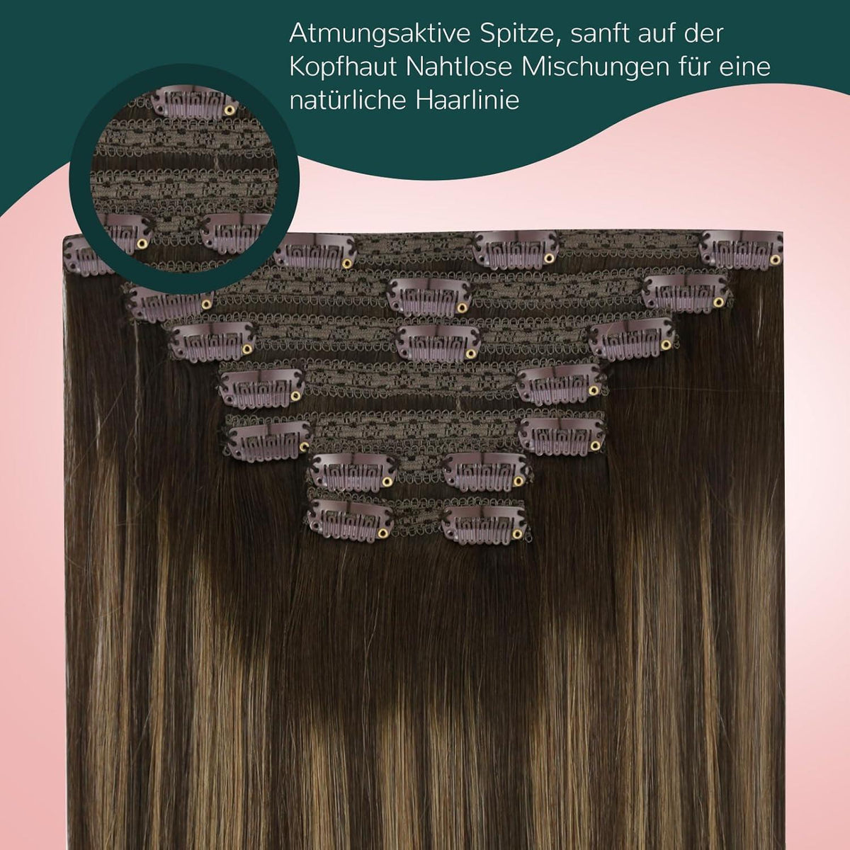 Clip-In Echthaar Extensions Braun Ombre Balayage