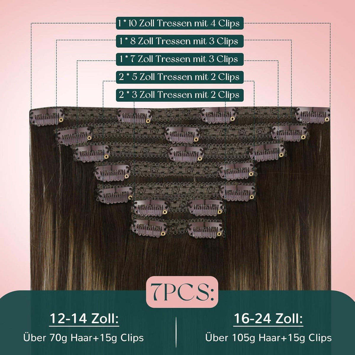 Clip-In Echthaar Extensions Braun Ombre Balayage