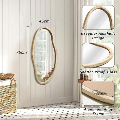 Asymmetrischer Wandspiegel Holzrahmen 75x45 cm – Badezimmer Spiegel