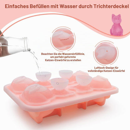 Silikon Eiswürfelform Katze – 3D Eiswürfelbehälter mit Deckel