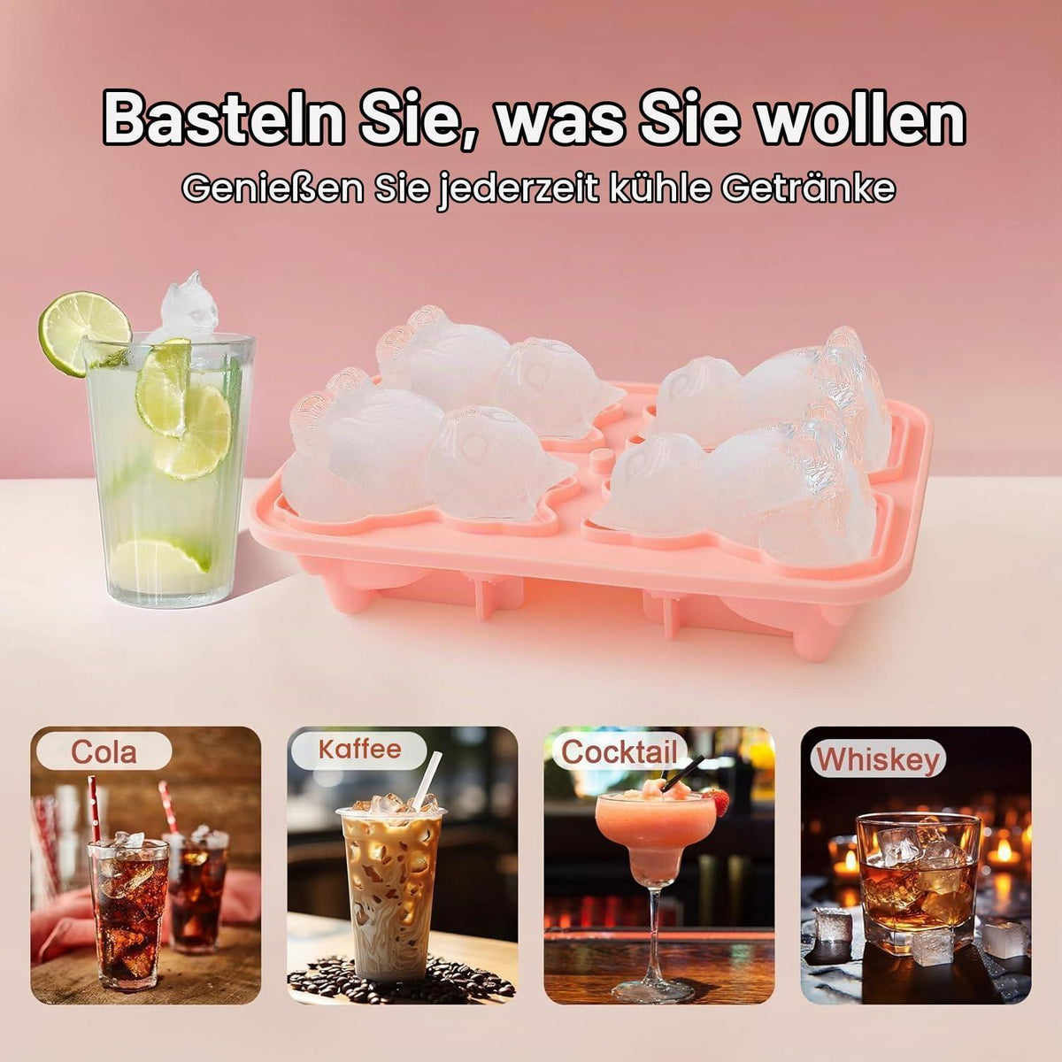 Silikon Eiswürfelform Katze – 3D Eiswürfelbehälter mit Deckel