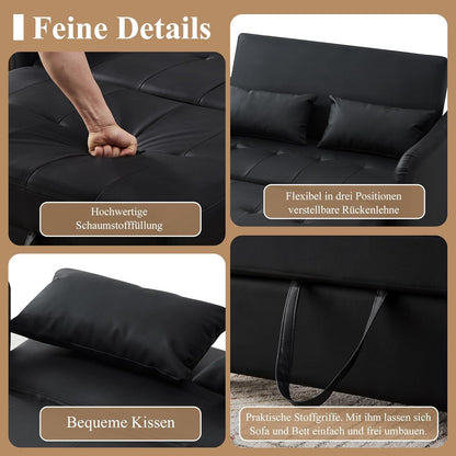2-Sitzer Klappsofa mit Schlaffunktion – Antik Schwarz