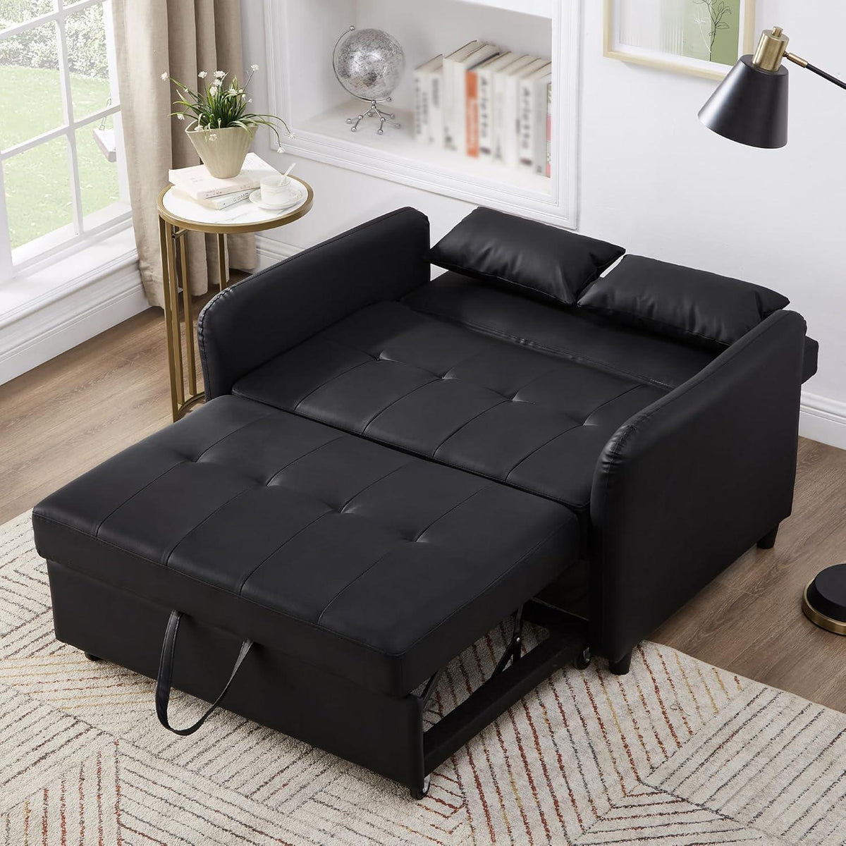 2-Sitzer Klappsofa mit Schlaffunktion – Antik Schwarz