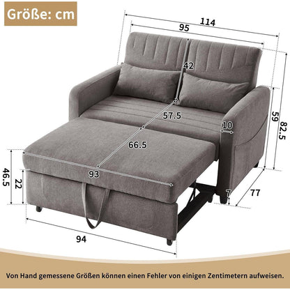 2-Sitzer Klappsofa mit Schlaffunktion & Kissen – Grau