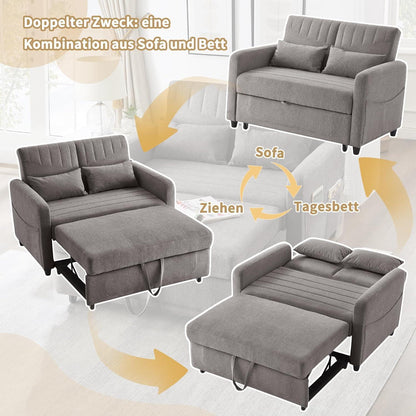 2-Sitzer Klappsofa mit Schlaffunktion & Kissen – Grau