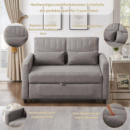 2-Sitzer Klappsofa mit Schlaffunktion & Kissen – Grau