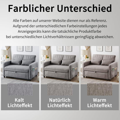 2-Sitzer Klappsofa mit Schlaffunktion & Kissen – Grau