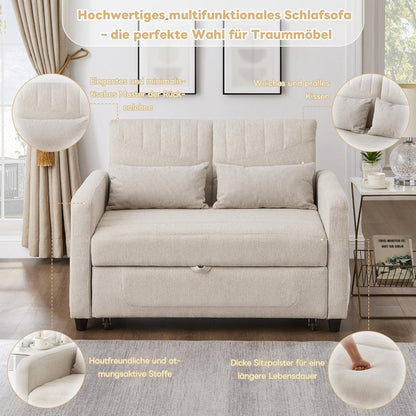 2-Sitzer Klappsofa mit Schlaffunktion & Kissen – Beige