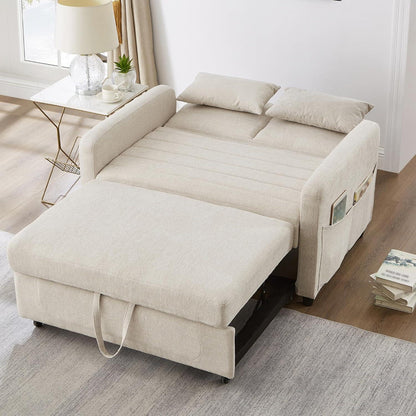 2-Sitzer Klappsofa mit Schlaffunktion & Kissen – Beige