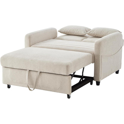 2-Sitzer Klappsofa mit Schlaffunktion & Kissen – Beige