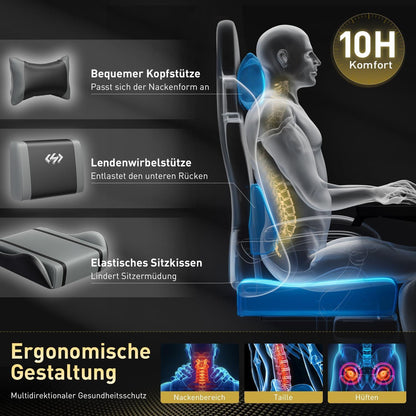 Gaming Stuhl Ergonomisch Bürostuhl Racing Gamer Stuhl 150 kg Schwarz-Grau