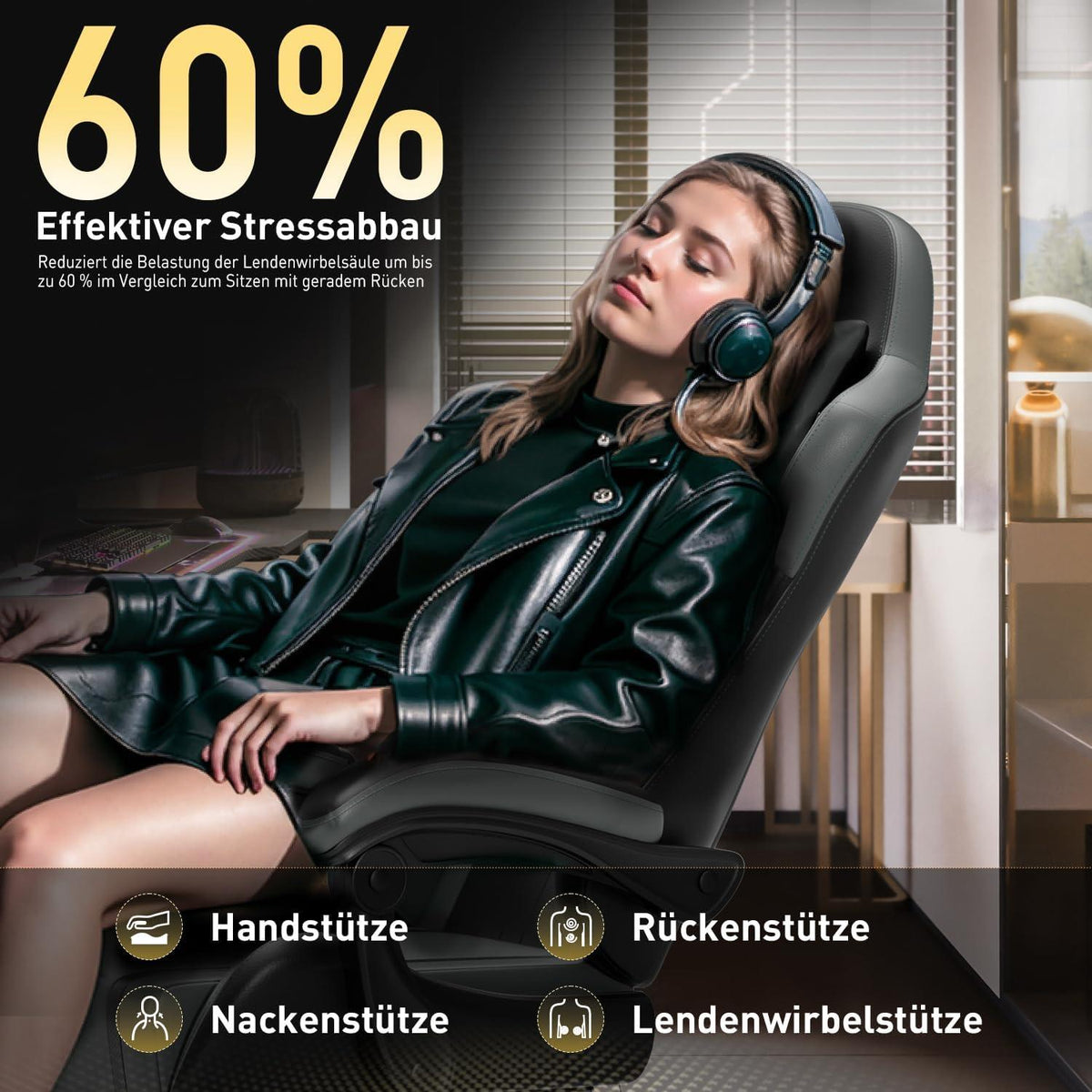 Gaming Stuhl Ergonomisch Bürostuhl mit Kopfstütze Lendenkissen 150 kg