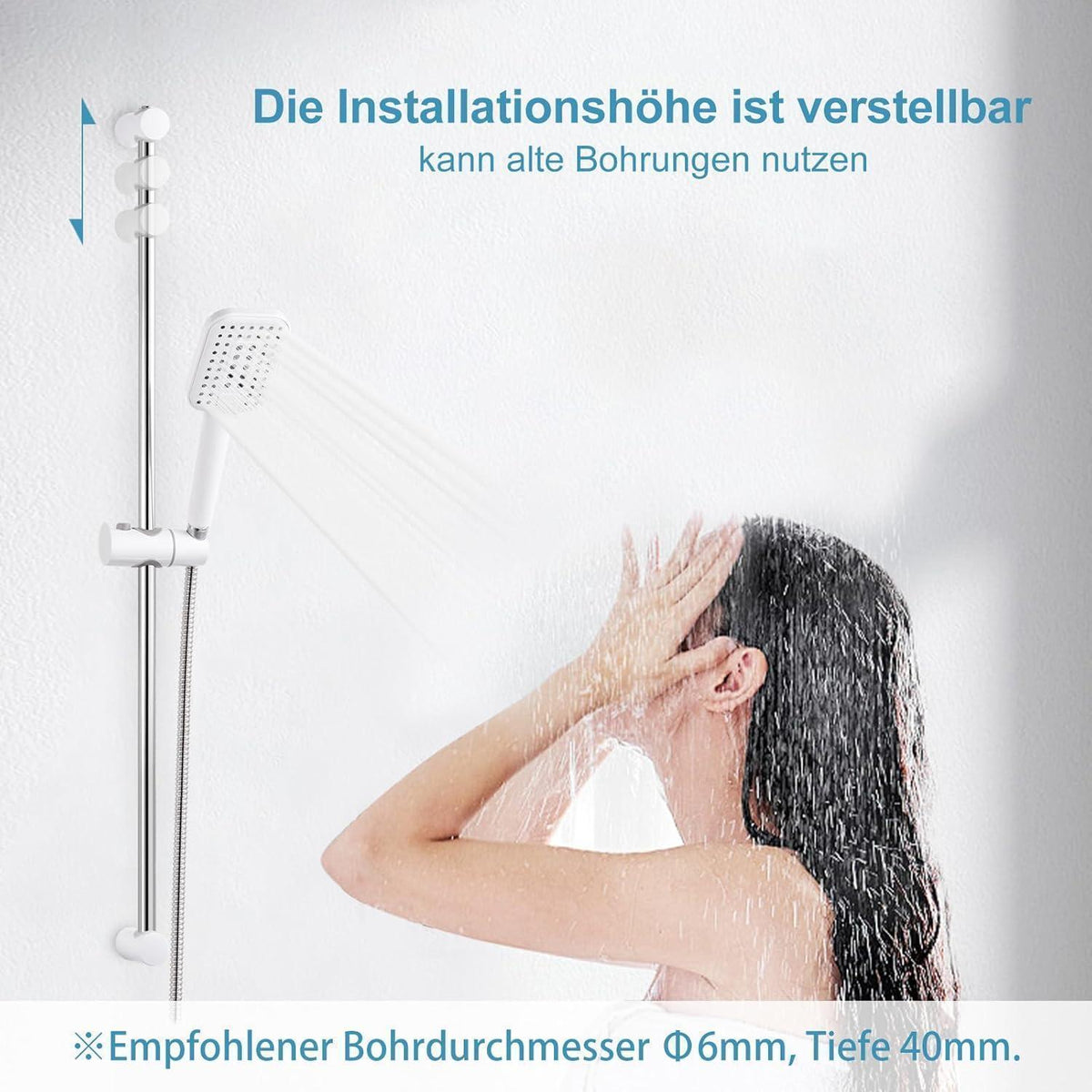 OFFO Duschset Edelstahl – Verstellbare Duschstange mit Brause 90cm