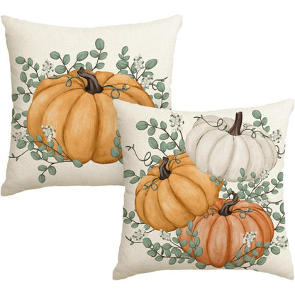 2er Set Herbst Kürbis Kissenbezüge 40x40 cm Orange Polyester