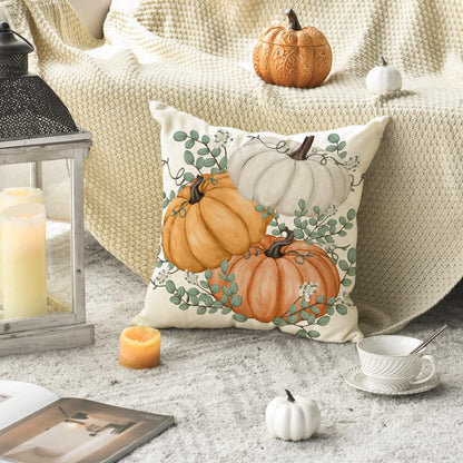 2er Set Herbst Kürbis Kissenbezüge 40x40 cm Orange Polyester