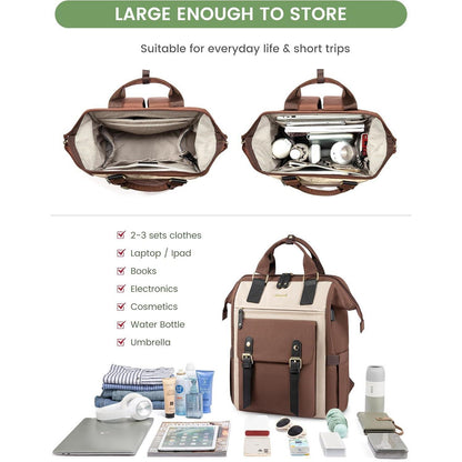 Laptop Rucksack Damen 15,6 Zoll wasserdicht mit Kabeltasche Kaffee+beige