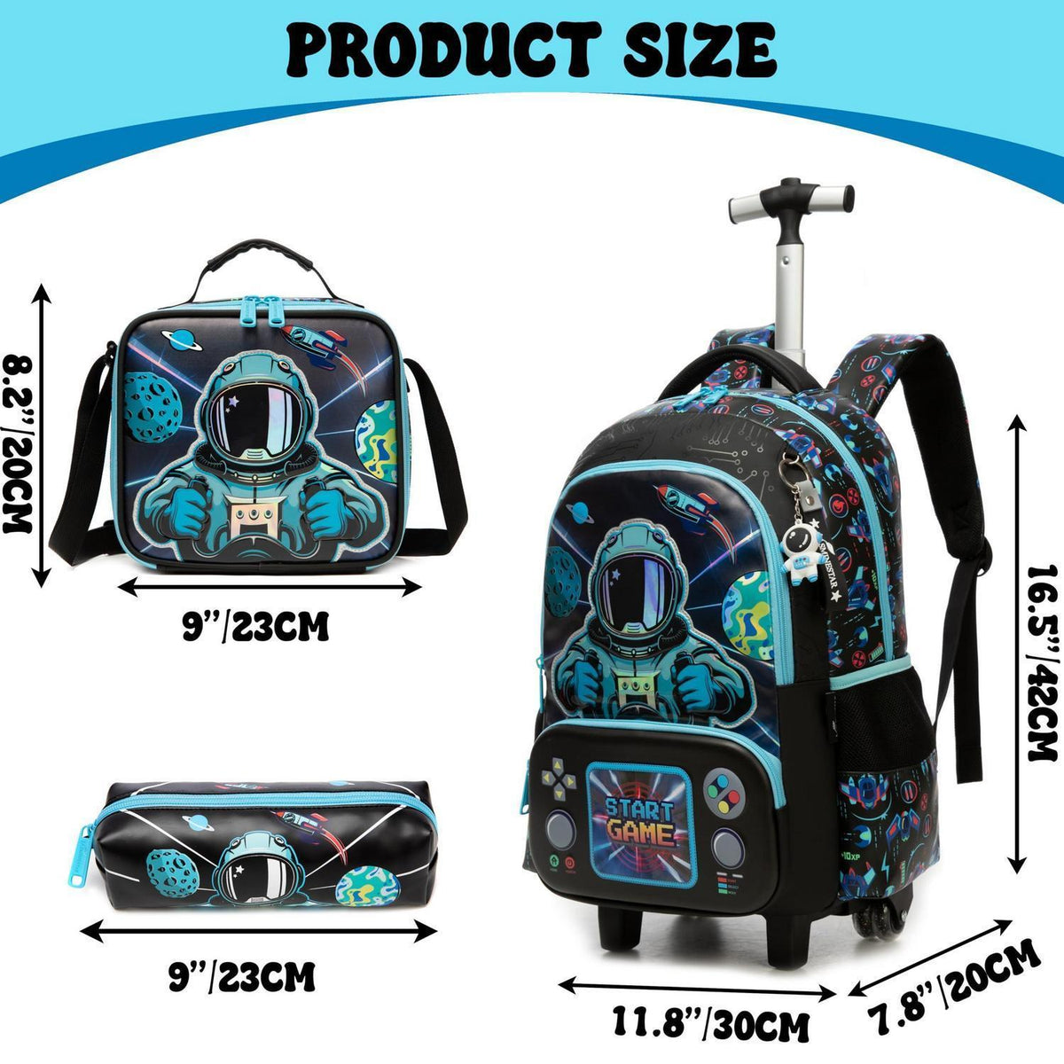 Schultrolley Rucksack Kinder 2. Klasse Blau Astronaut