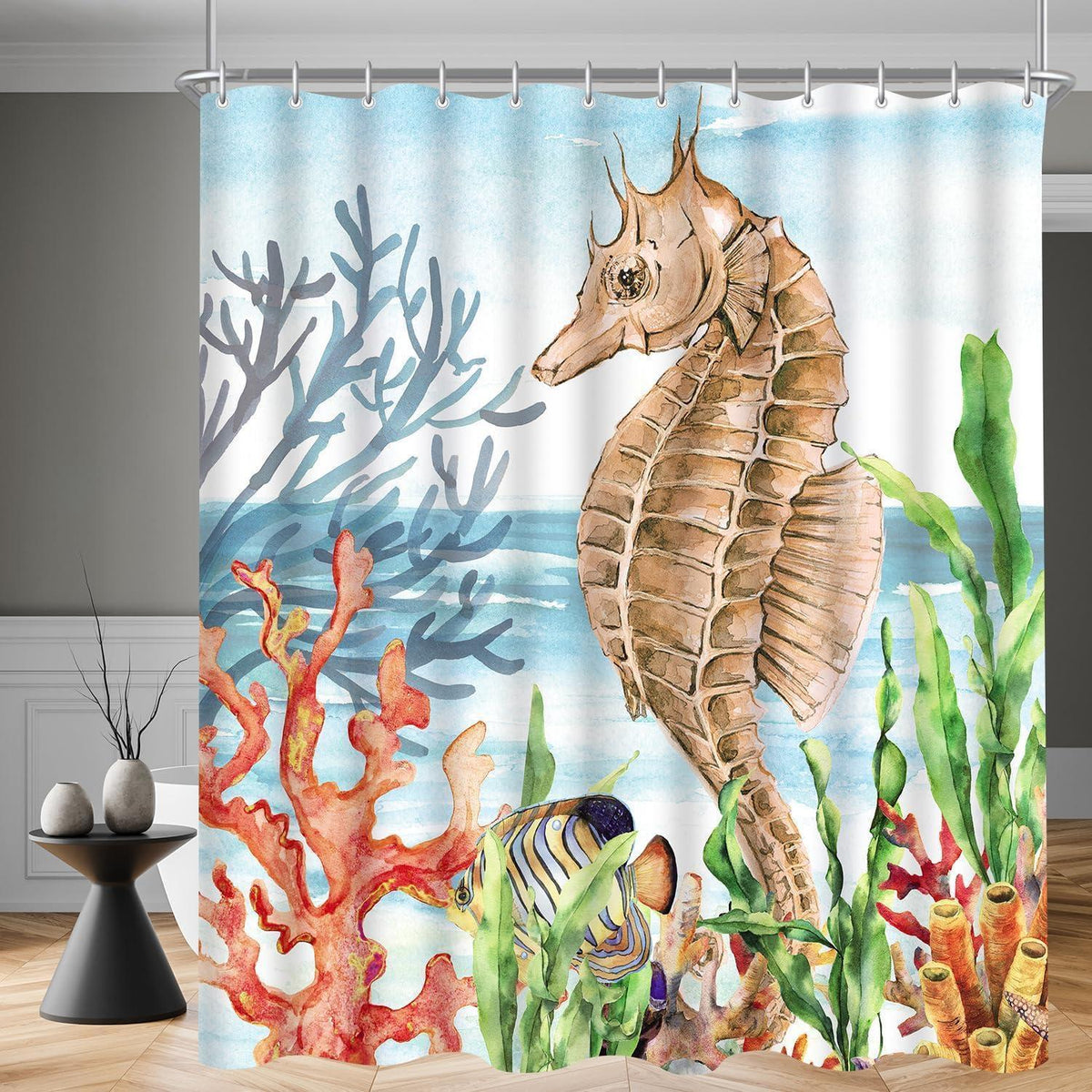 Seepferdchen Duschvorhang 180x200 cm – Wasserabweisend & Waschbar