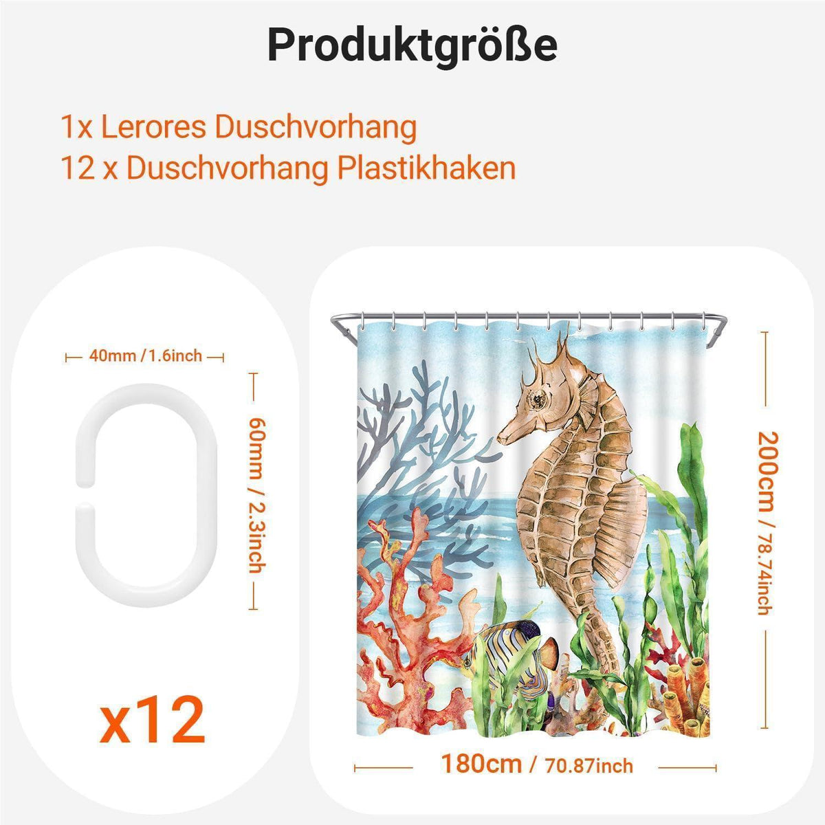 Seepferdchen Duschvorhang 180x200 cm – Wasserabweisend & Waschbar