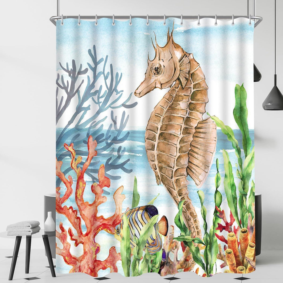 Seepferdchen Duschvorhang 180x200 cm – Wasserabweisend & Waschbar