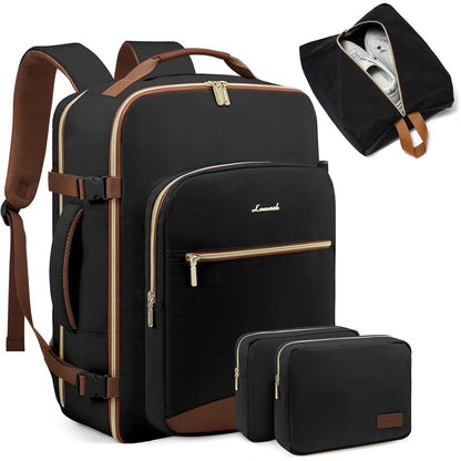 Handgepäck Rucksack 40L Damen, wasserdicht, Laptopfach, Kofferdesign, Schwarz+braun