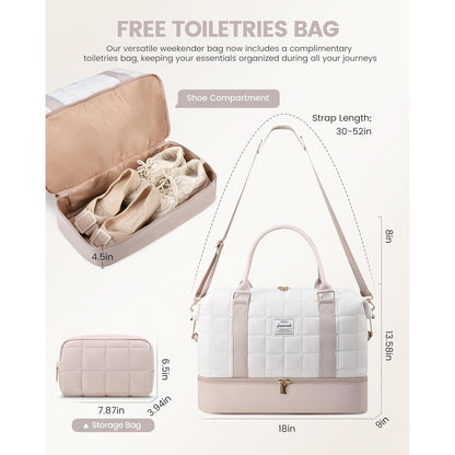 Reisetasche Damen mit Schuhfach & Nassfach, Beige+hellrosa