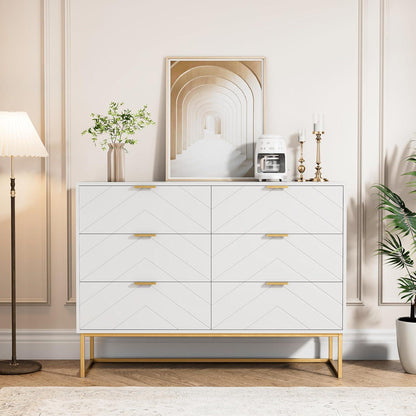 Kommode mit 6 Schubladen, Weiß – Schmaler Beistellschrank für Wohnzimmer