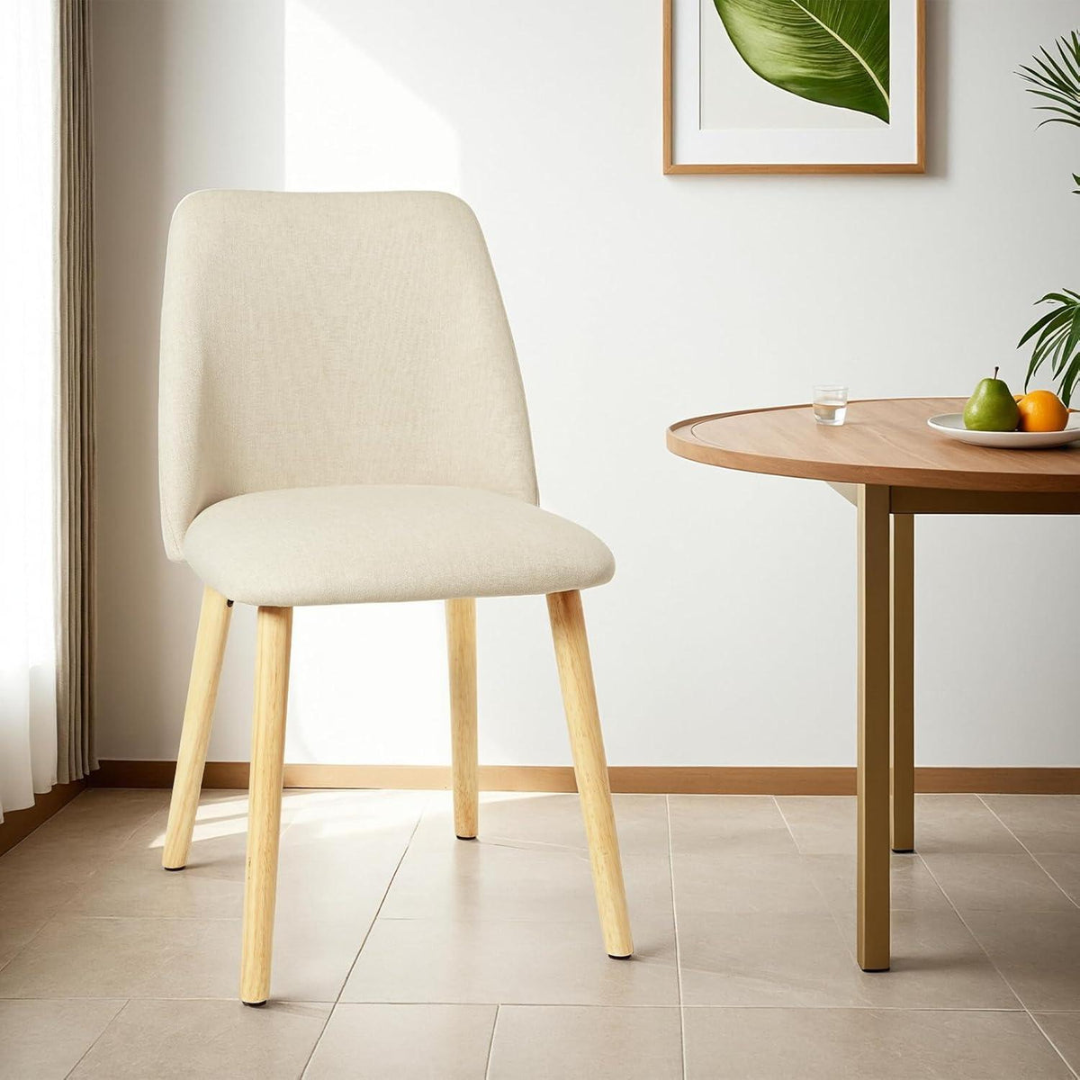 Esszimmerstühle 2er Set Creme mit Holzbeinen & Polster