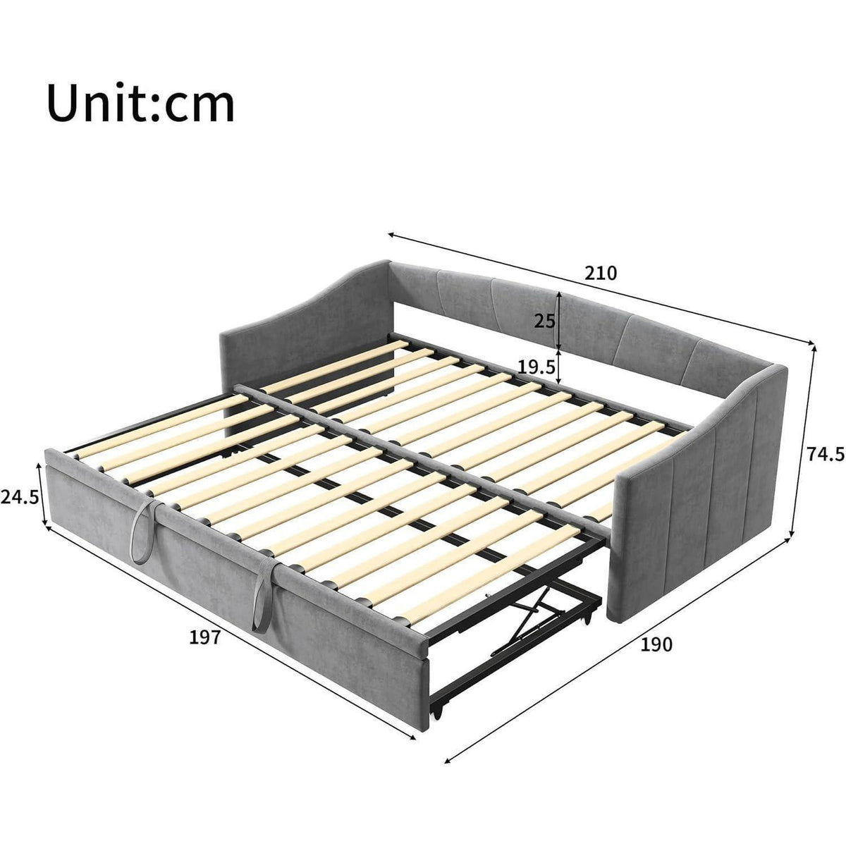 Schlafsofa 90x200cm – Ausziehbar, Samt, Grau
