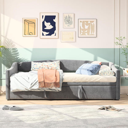 Schlafsofa 90x200cm – Ausziehbar, Samt, Grau