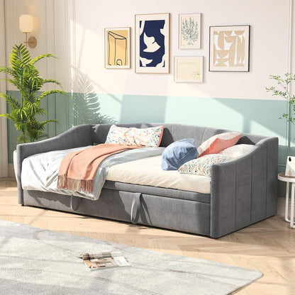 Schlafsofa 90x200cm – Ausziehbar, Samt, Grau