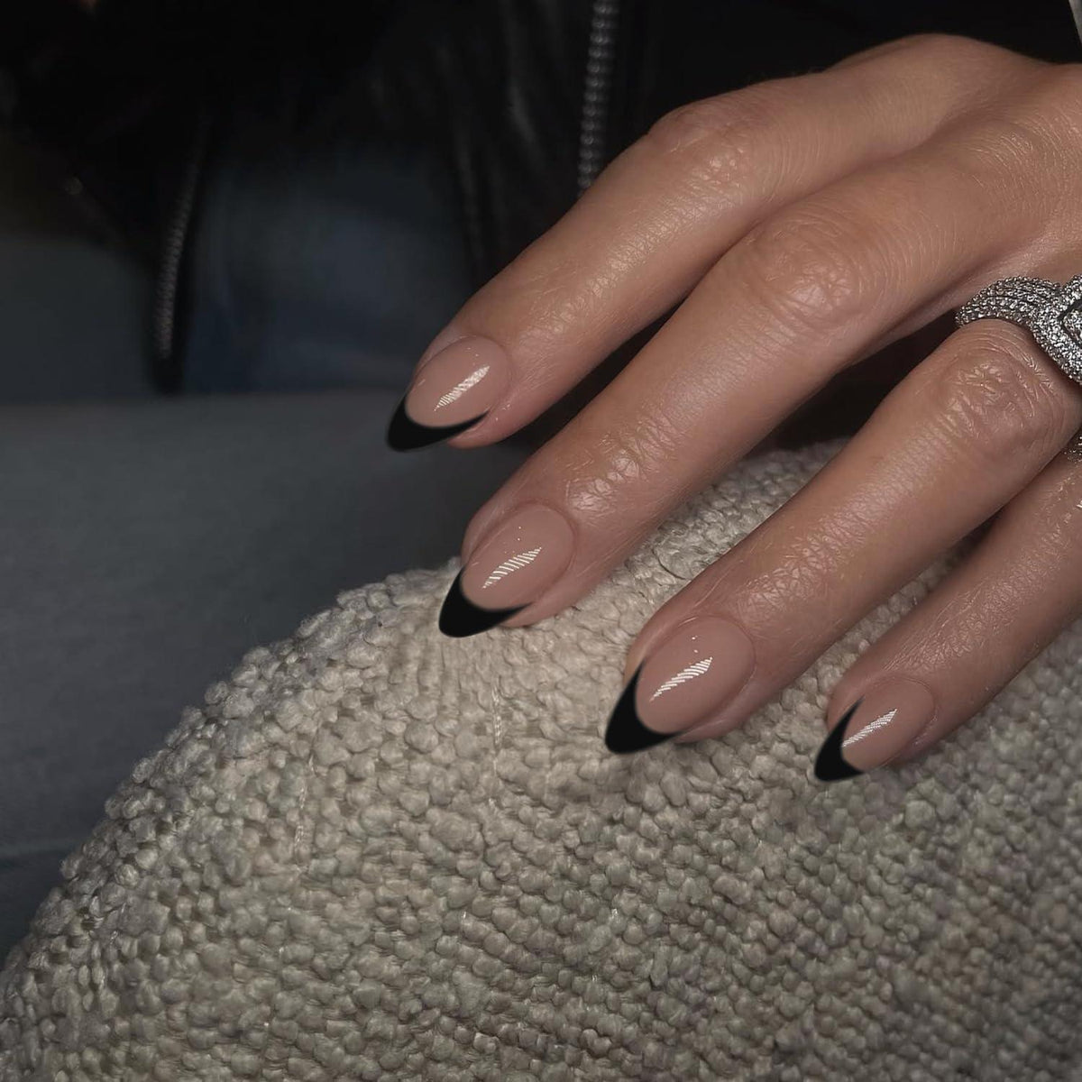 Schwarz Mandel Press On Nails - French Tip Nägel zum Aufkleben