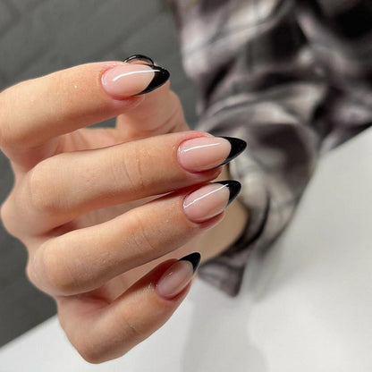 Schwarz Mandel Press On Nails - French Tip Nägel zum Aufkleben