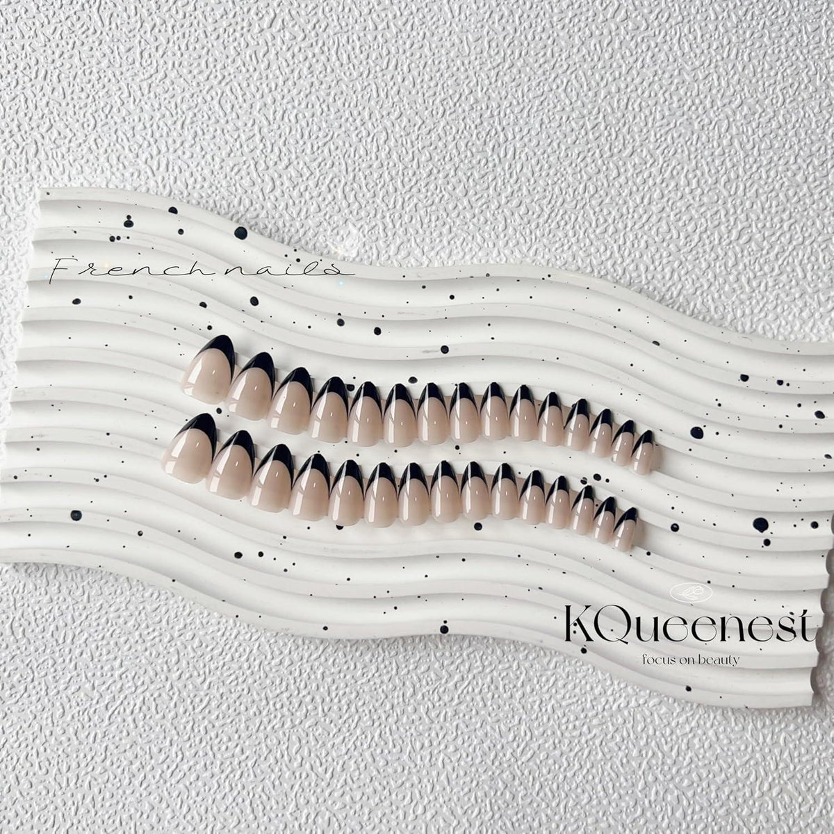 Schwarz Mandel Press On Nails - French Tip Nägel zum Aufkleben