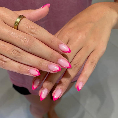 Press On Nails French Tip Heiß Rosa Mandel Kurz